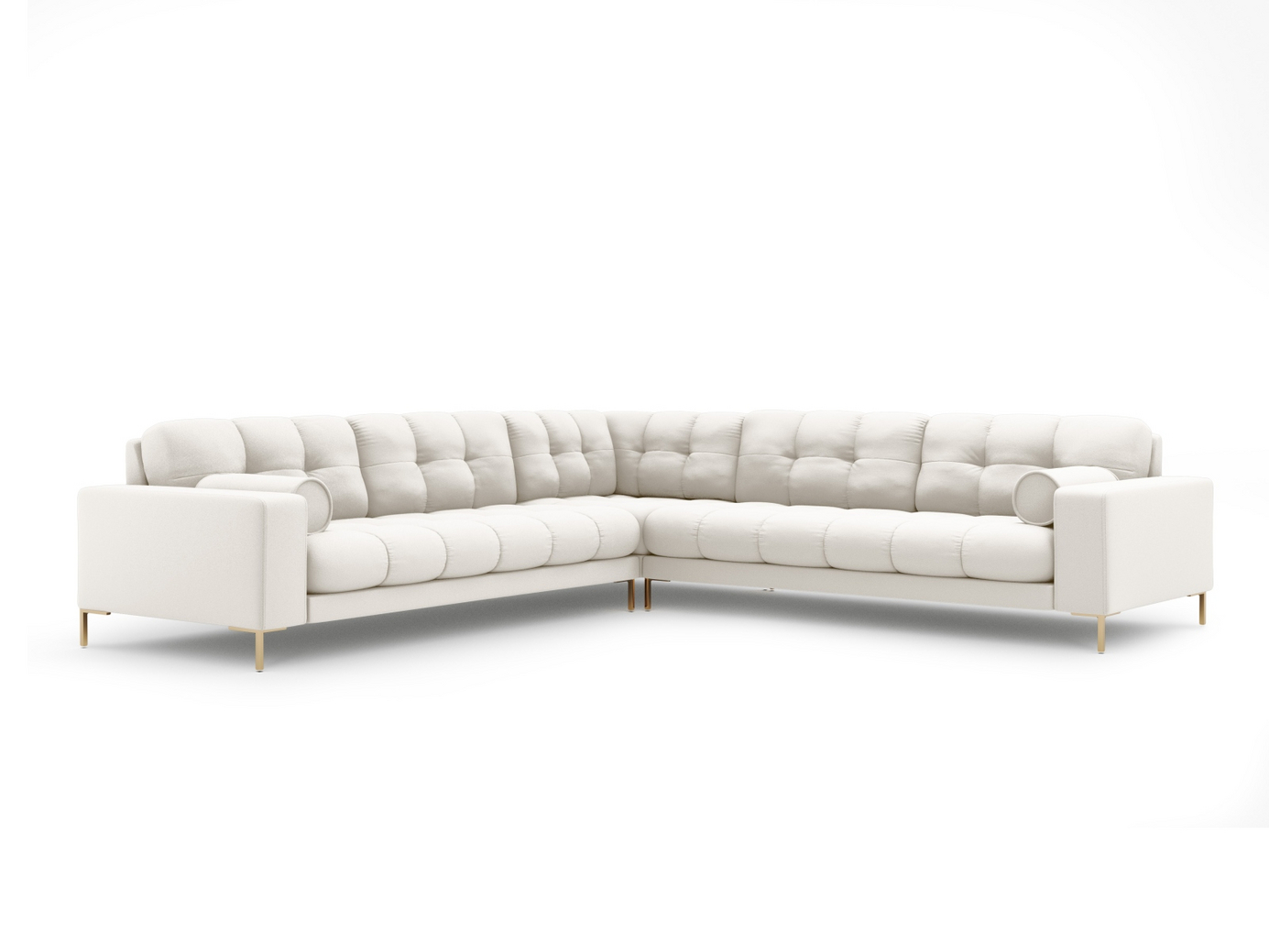 Cosmopolitan Design symmetrisk hjørnesofa, "Bali", 6-personers, 256 × 256 × 75 cm, Neve, guldfarvede metalben