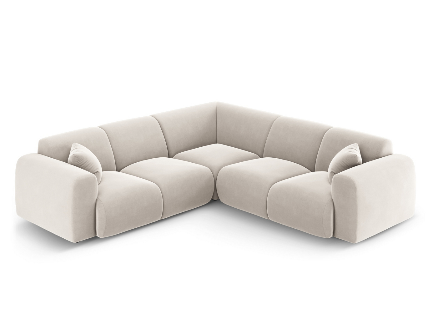 Cosmopolitan Design symmetrisk velourhjørnesofa, "Nolio", 5-personers, 252 × 252 × 72 cm, Casino, sorte plastben