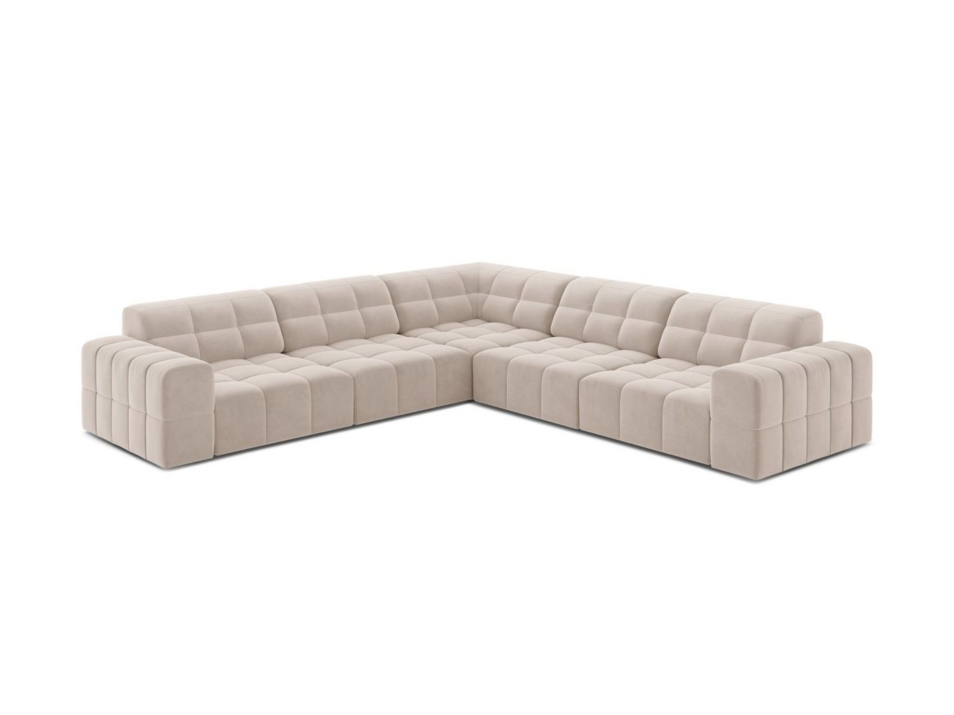 Cosmopolitan Design symmetrisk velourhjørnesofa, "Chicago", 4-personers, 285 × 285 × 78 cm, Venus, sorte plastben
