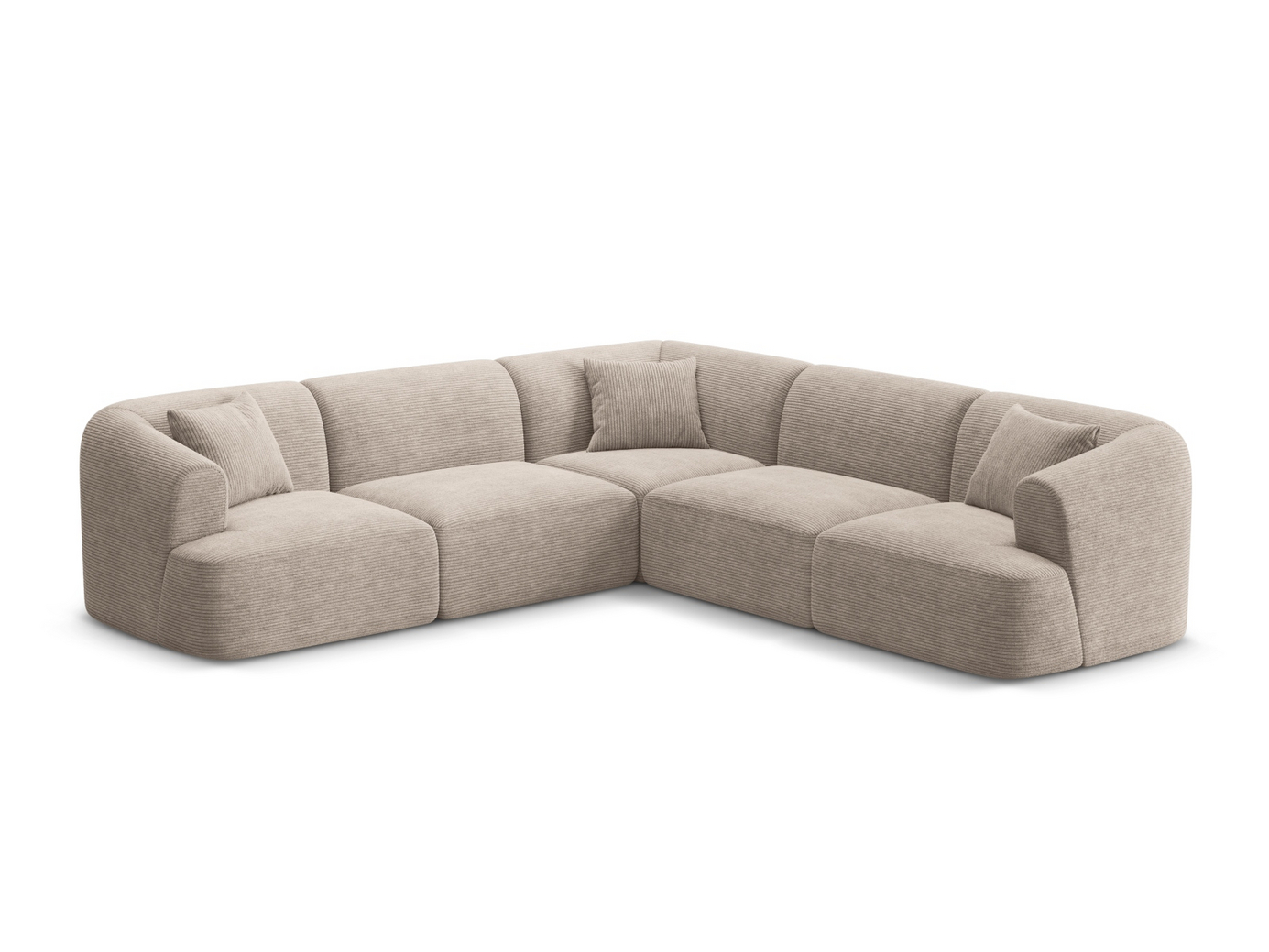 Cosmopolitan Design symmetrisk modulhjørnesofa, "Campi", 6-personers, 255 × 255 × 70 cm, Lincoln, sorte plastben