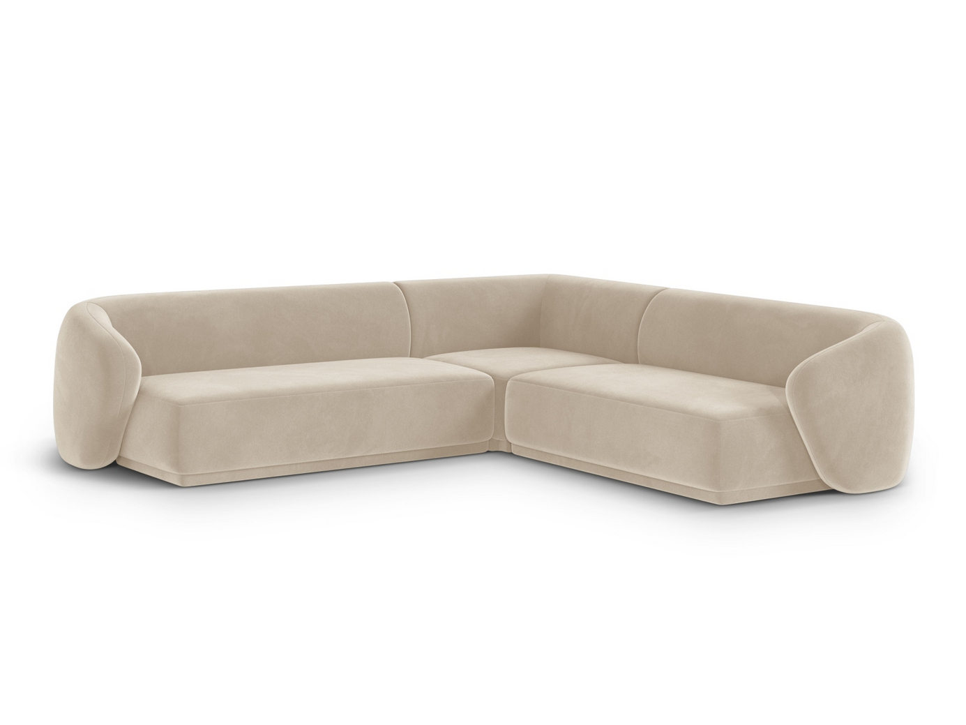Cosmopolitan Design symmetrisk velourhjørnesofa, "Gomera", 5-personers, 256 × 256 × 74 cm, Salvador, sorte plastben