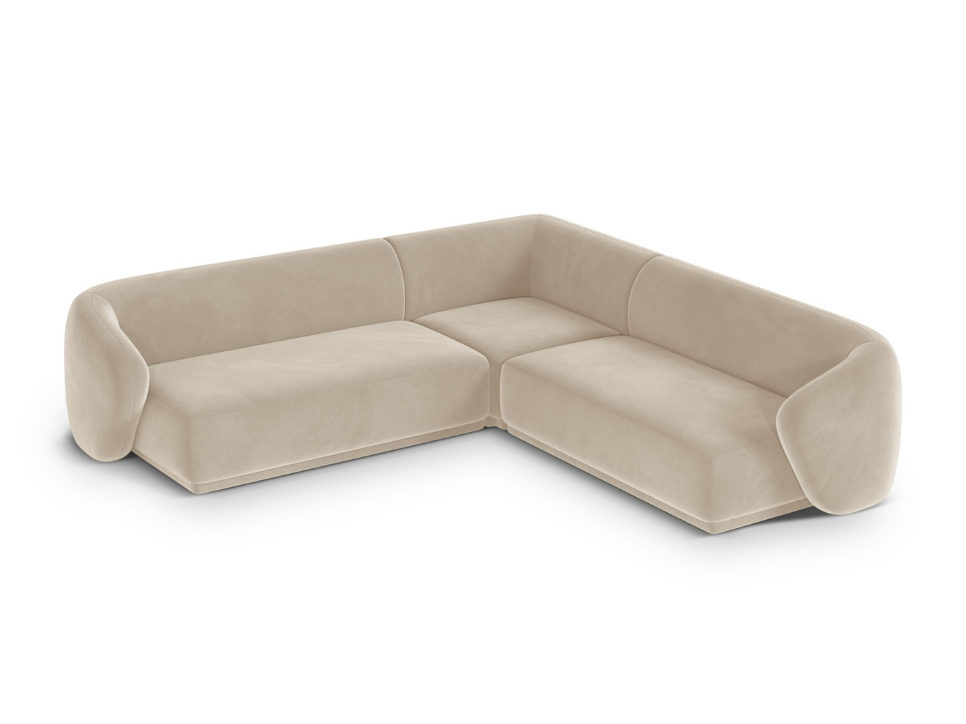 Cosmopolitan Design symmetrisk velourhjørnesofa, "Gomera", 5-personers, 256 × 256 × 74 cm, Salvador, sorte plastben