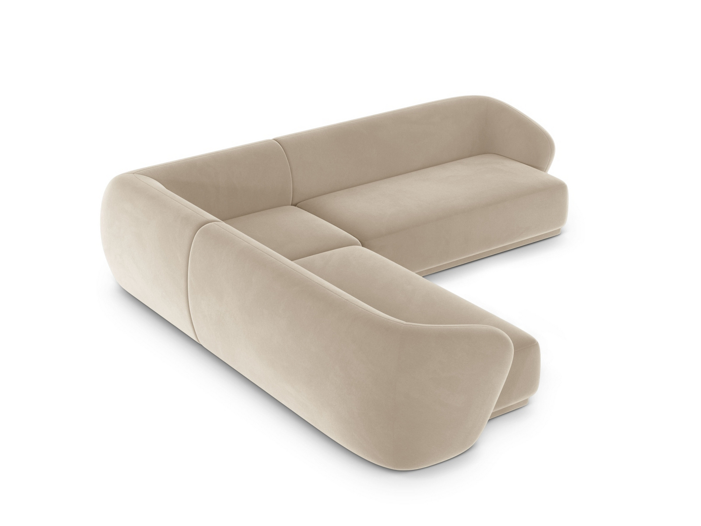 Cosmopolitan Design symmetrisk velourhjørnesofa, "Gomera", 5-personers, 256 × 256 × 74 cm, Salvador, sorte plastben