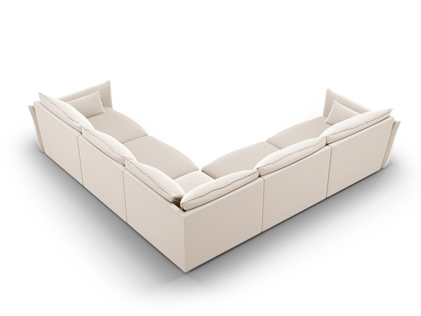 Cosmopolitan Design symmetrisk velourhjørnesofa, "Matera", 7-personers, 286 × 286 × 85 cm, Salvador, sorte plastben