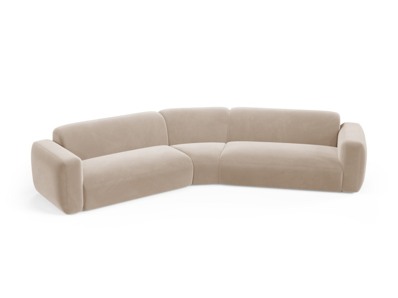 Cosmopolitan Design symmetrisk velourmodulhjørnesofa, "Strino", 3-personers, 344 × 210 × 78 cm, Salvador, sorte plastben