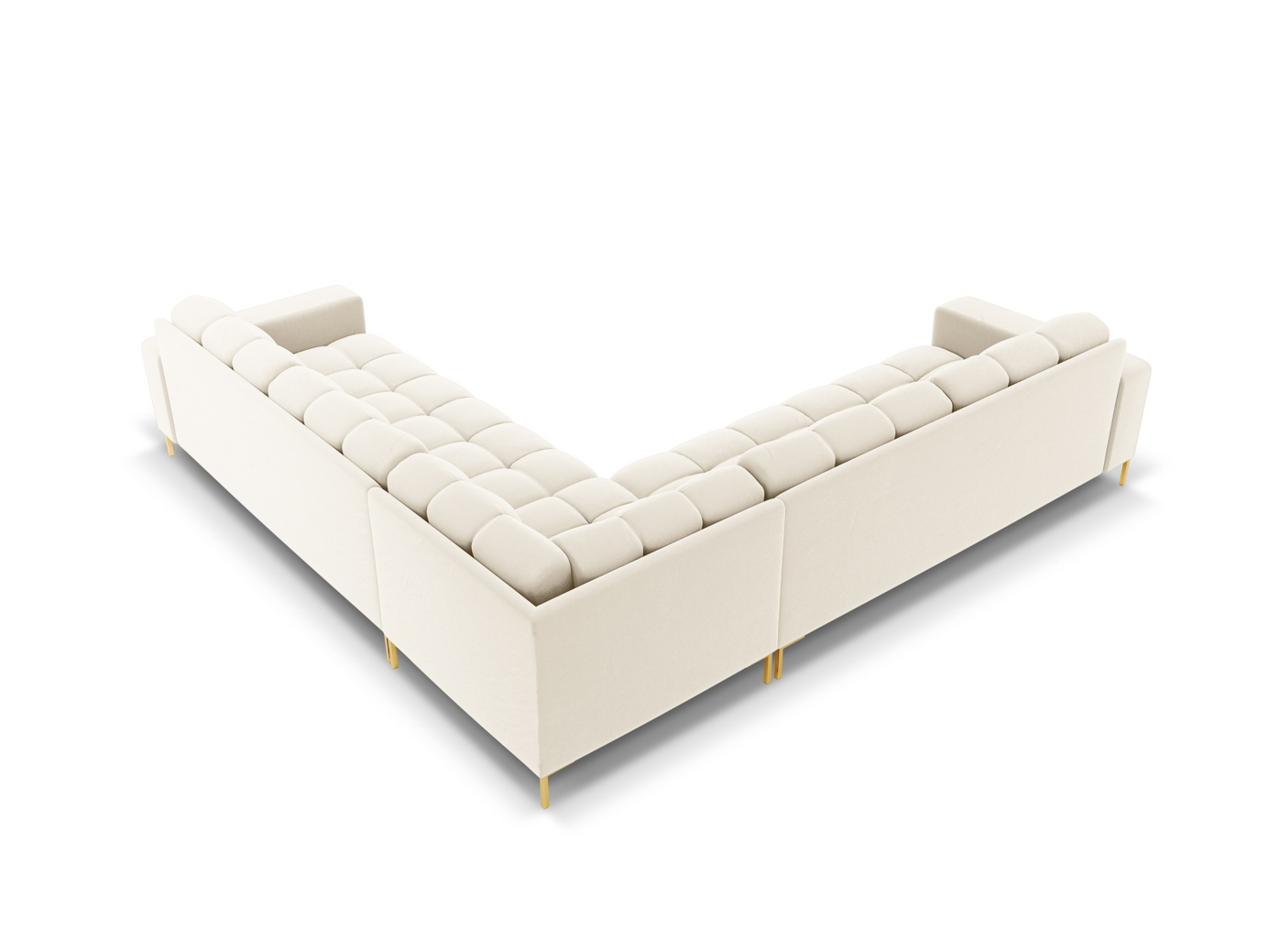 Cosmopolitan Design symmetrisk velourhjørnesofa, "Bali", 6-personers, 256 × 256 × 75 cm, Bluvel, guldfarvede metalben