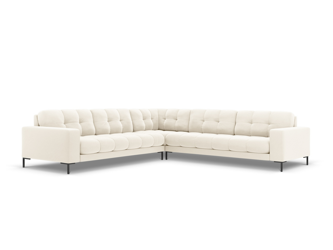 Cosmopolitan Design symmetrisk velourhjørnesofa, "Bali", 6-personers, 256 × 256 × 75 cm, Bluvel, sorte metalben