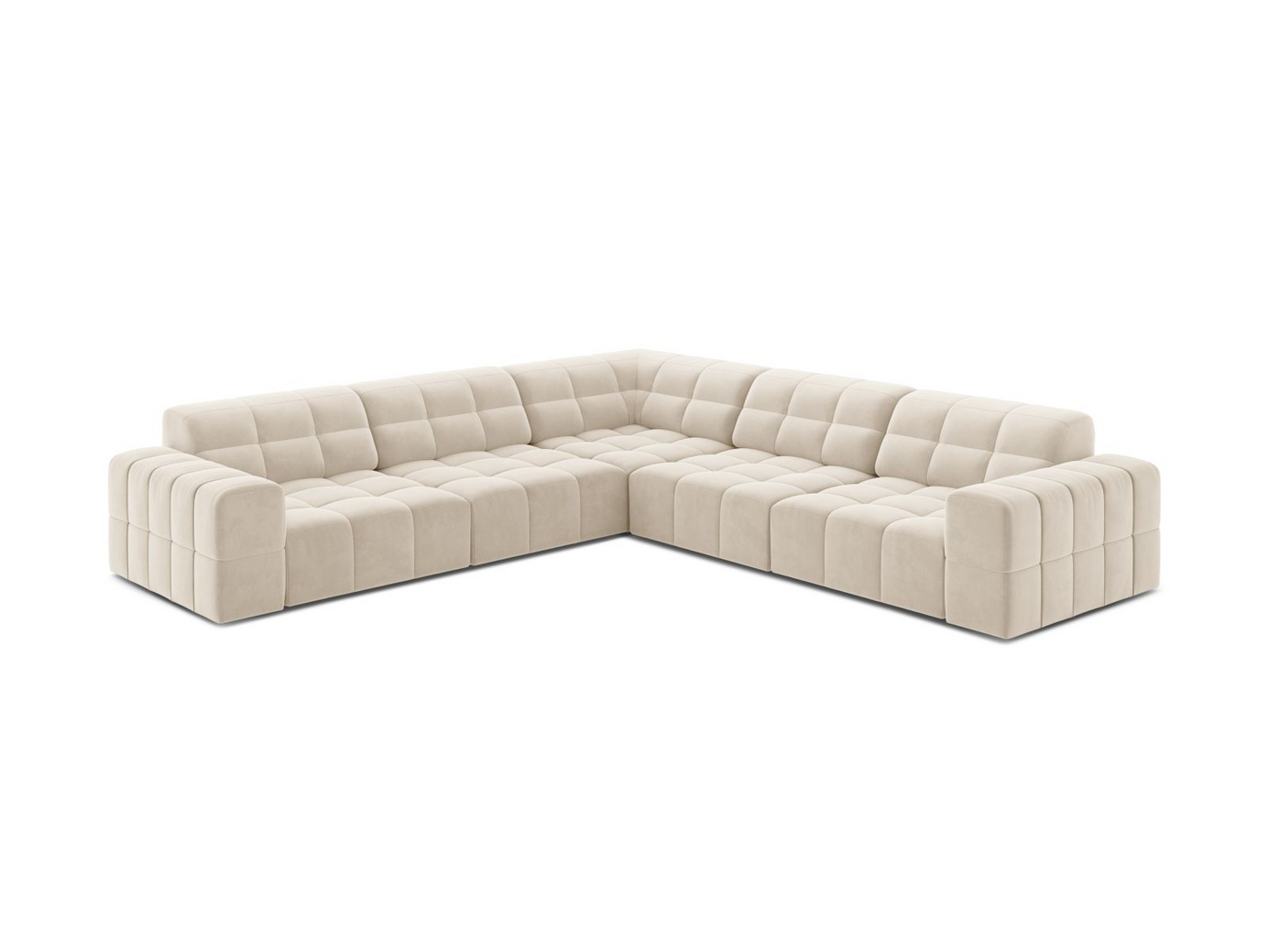 Cosmopolitan Design symmetrisk velourhjørnesofa, "Chicago", 4-personers, 285 × 285 × 78 cm, Bluvel, sorte plastben