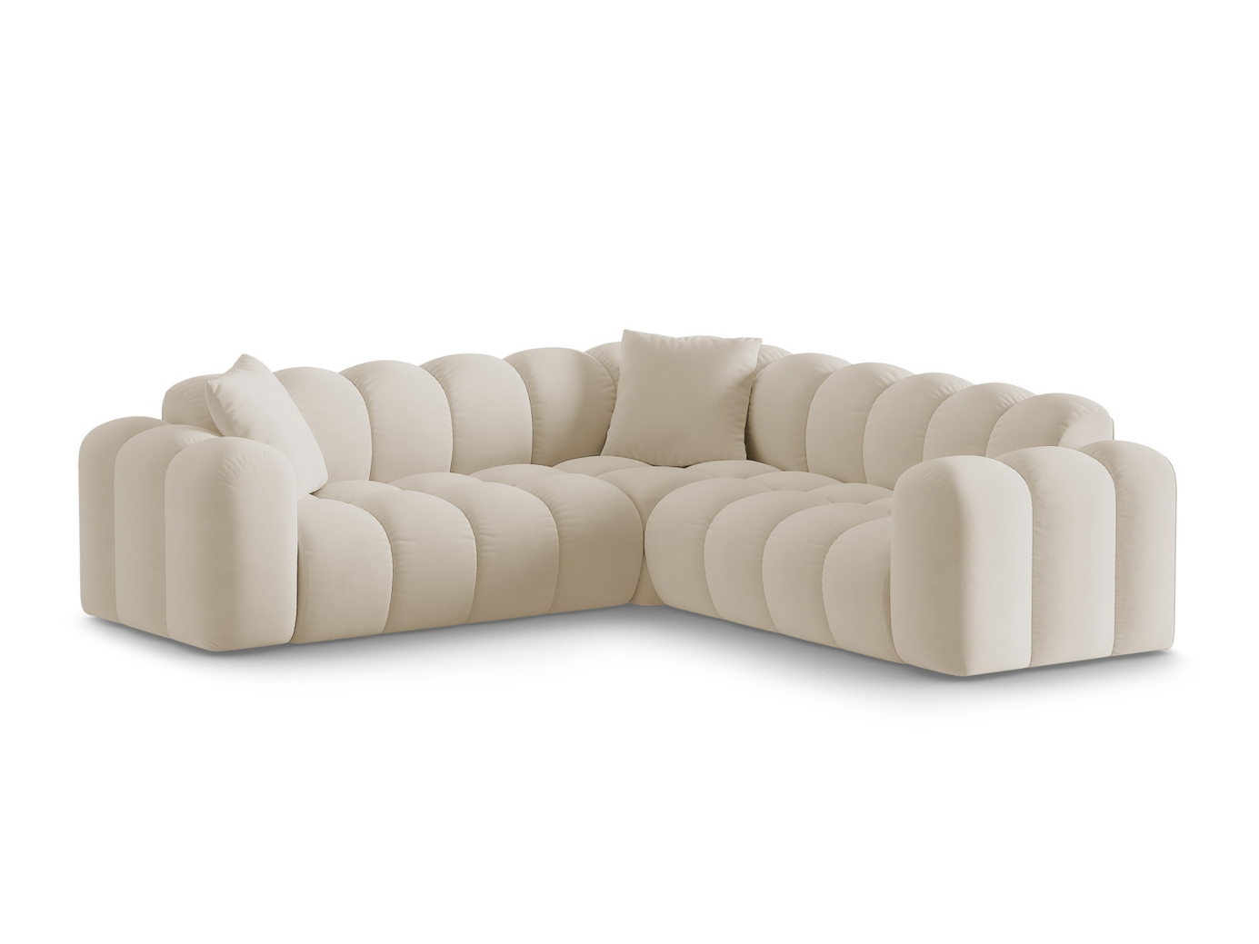 Cosmopolitan Design symmetrisk velourhjørnesofa, "Treno", 3-personers, 240 × 240 × 70 cm, Bluvel, sorte plastben