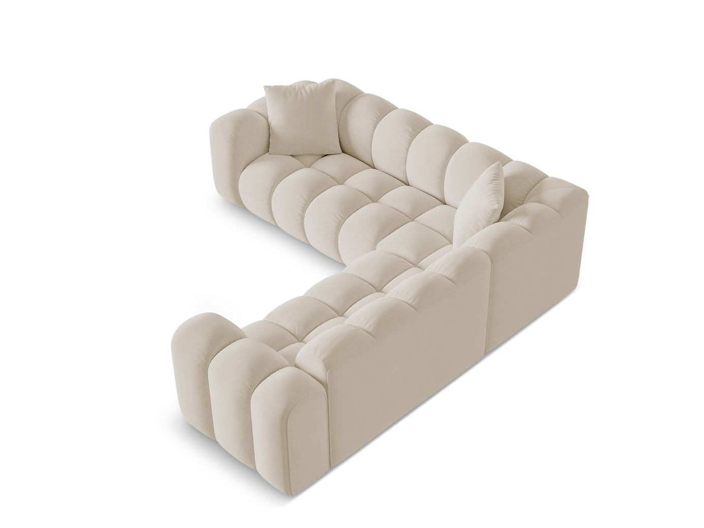 Cosmopolitan Design symmetrisk velourhjørnesofa, "Treno", 3-personers, 240 × 240 × 70 cm, Bluvel, sorte plastben