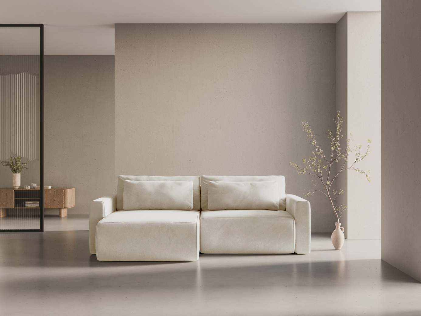 Cosmopolitan Design vendbar velourhjørnesovesofa med opbevaring, "Belfast", 3-personers, 240 × 149 × 84 cm, Magic Velvet, sorte plastben