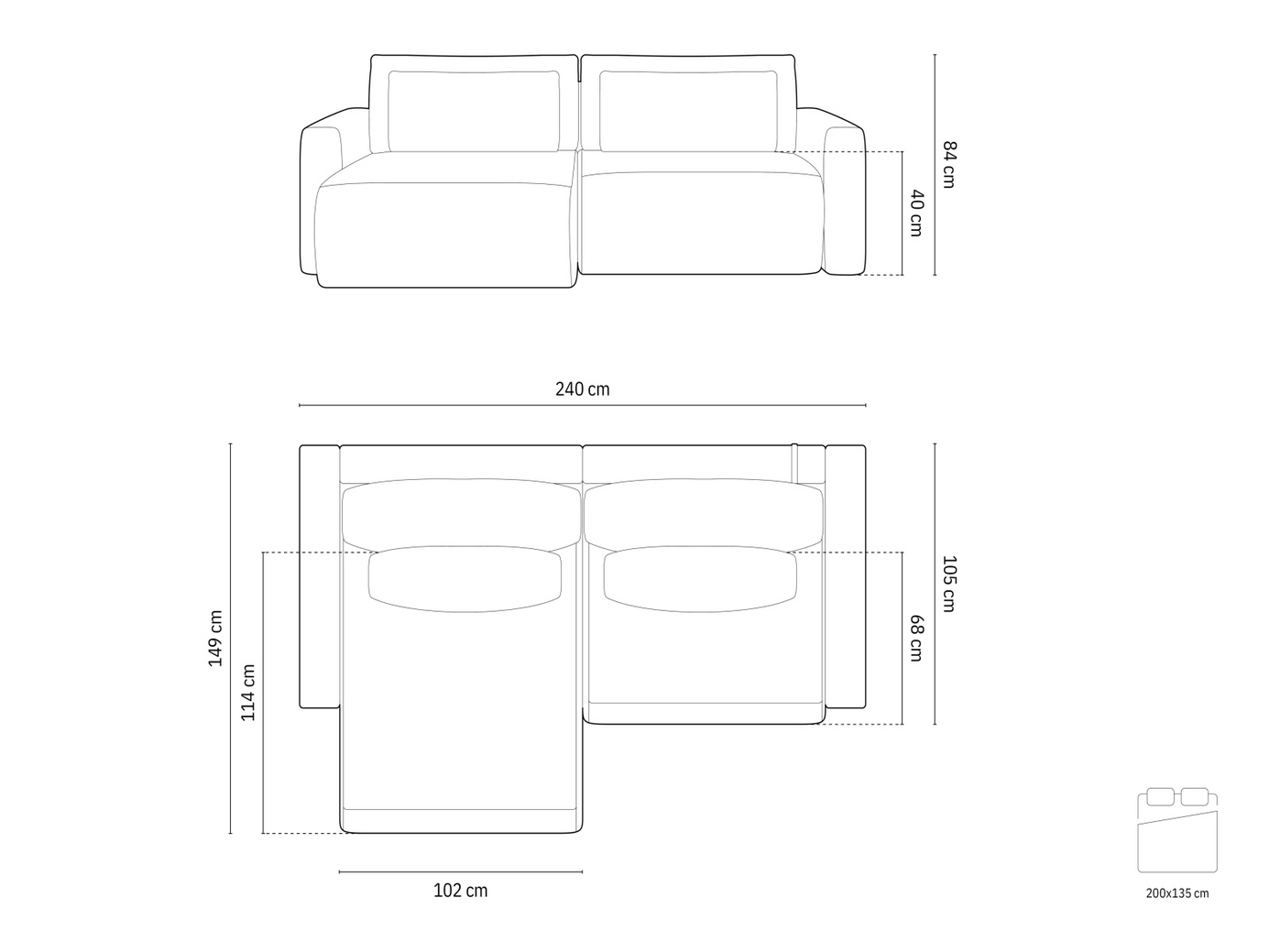 Cosmopolitan Design vendbar velourhjørnesovesofa med opbevaring, "Belfast", 3-personers, 240 × 149 × 84 cm, Magic Velvet, sorte plastben