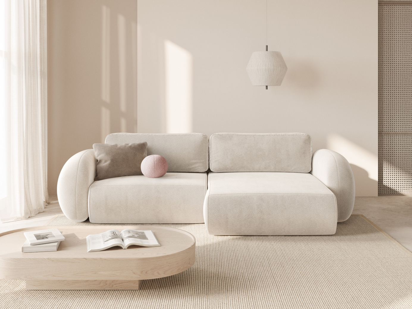 Cosmopolitan Design vendbar velourhjørnesovesofa med opbevaring, "Tonale", 4-personers, 262 × 149 × 88 cm, Magic Velvet, sorte plastben