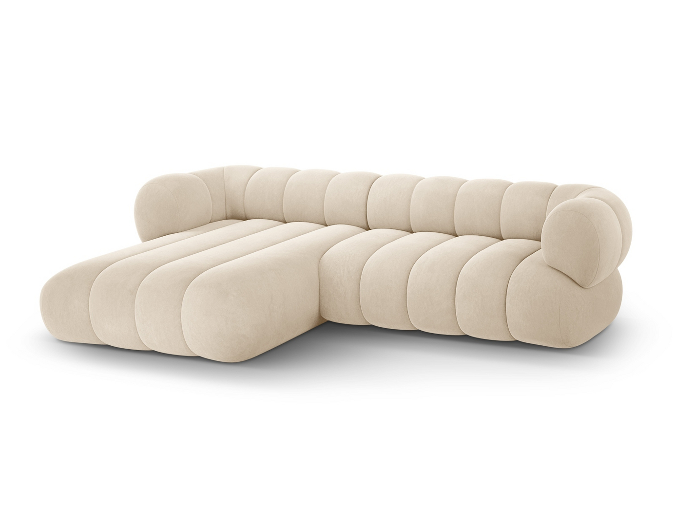 Cosmopolitan Design venstrevendt velourhjørnesofa, "Koge", 5-personers, 270 × 165 × 70 cm, Vogue, sorte plastben