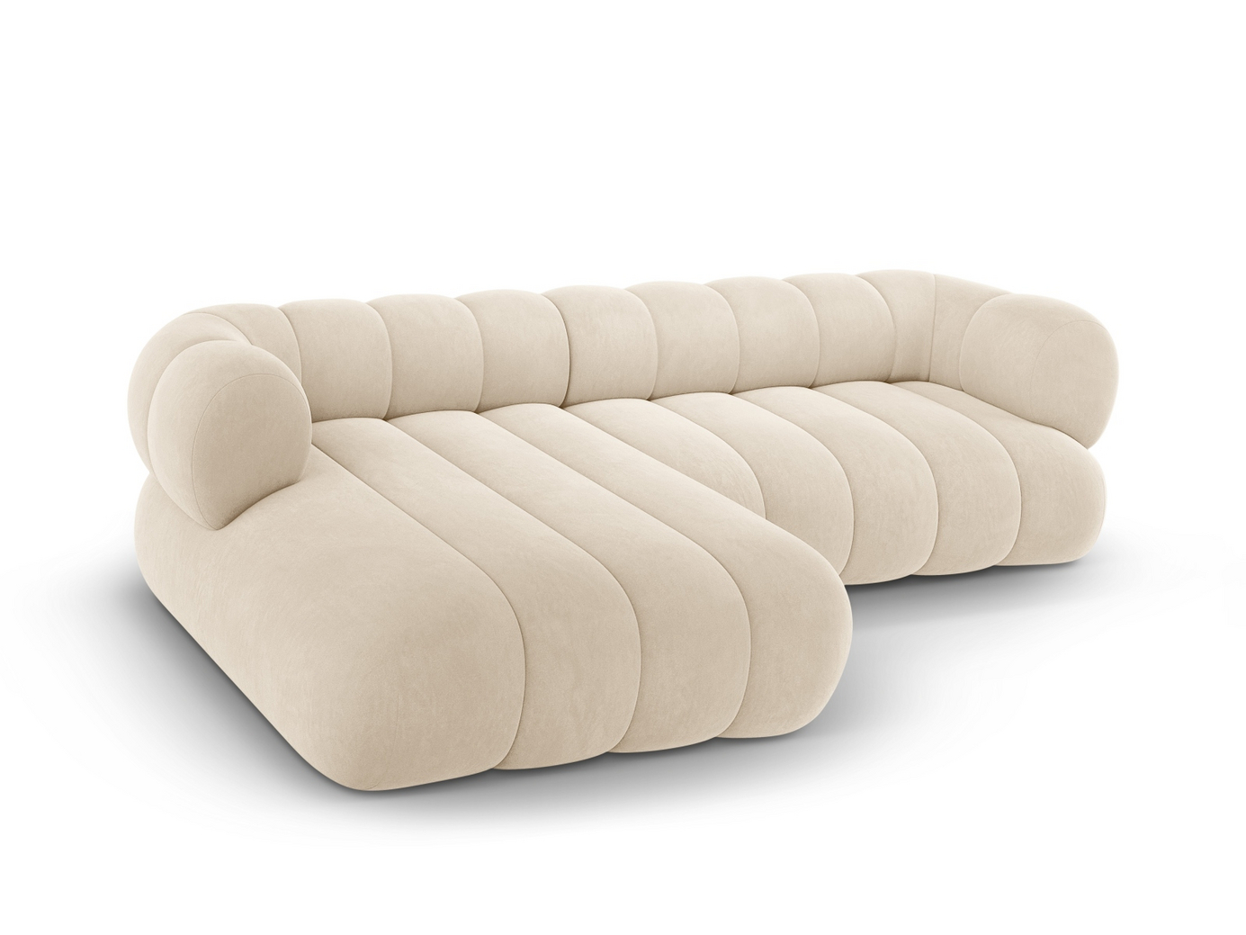 Cosmopolitan Design venstrevendt velourhjørnesofa, "Koge", 5-personers, 270 × 165 × 70 cm, Vogue, sorte plastben