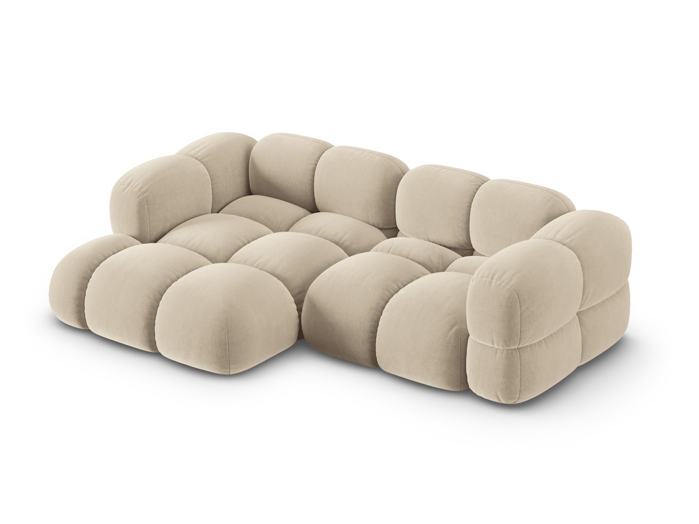 Cosmopolitan Design venstrevendt velourhjørnesofa, "Loretto", 3-personers, 250 × 147 × 68 cm, Vogue, sorte plastben