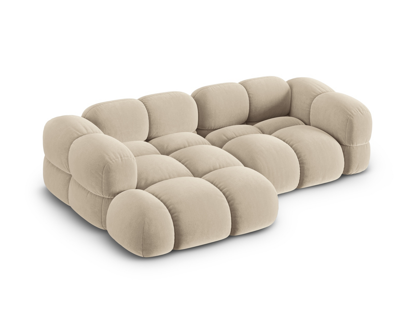 Cosmopolitan Design venstrevendt velourhjørnesofa, "Loretto", 3-personers, 250 × 147 × 68 cm, Vogue, sorte plastben