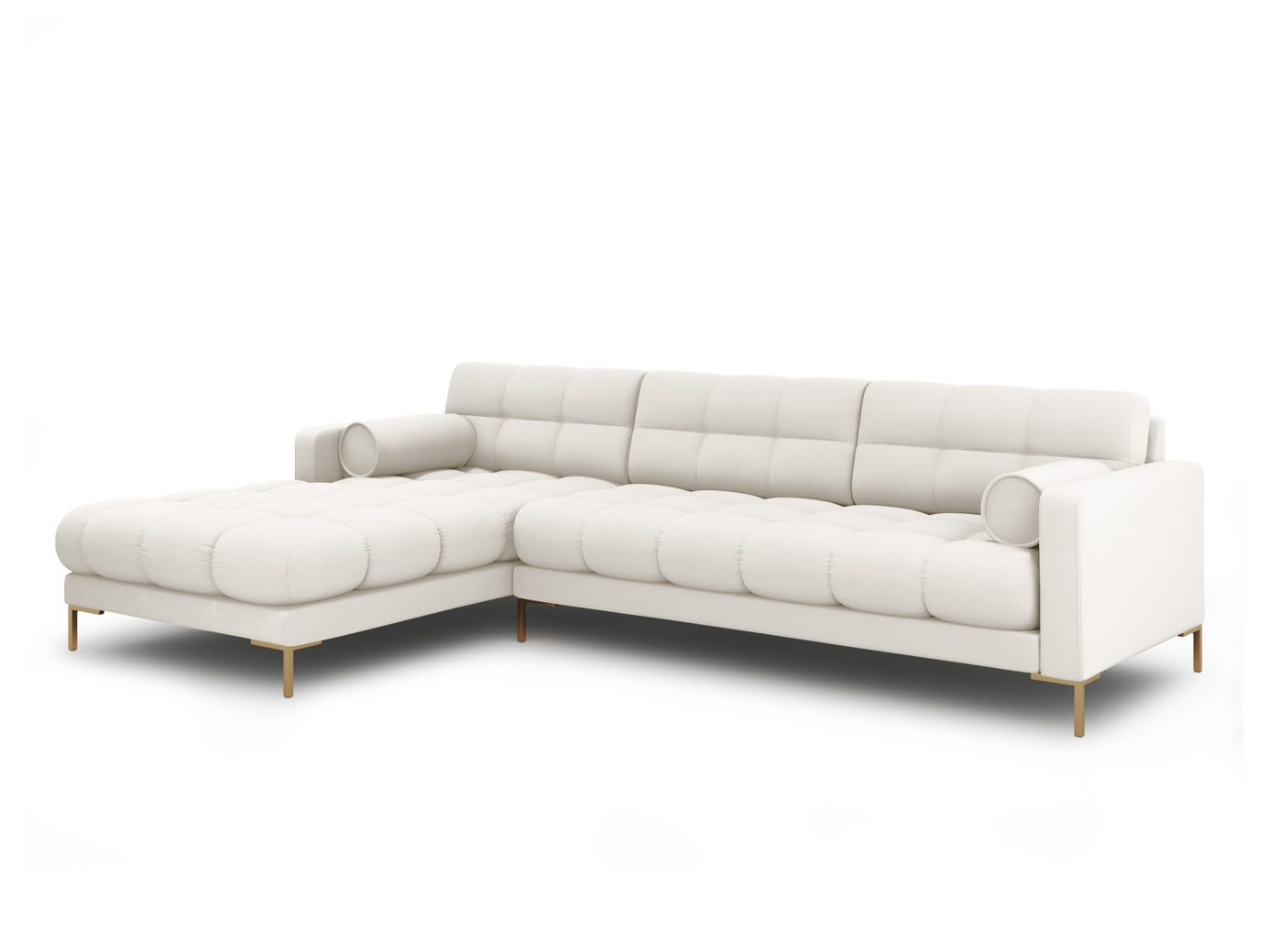 Cosmopolitan Design venstrevendt hjørnesofa, "Bali", 5-personers, 293 × 185 × 75 cm, Neve, guldfarvede metalben