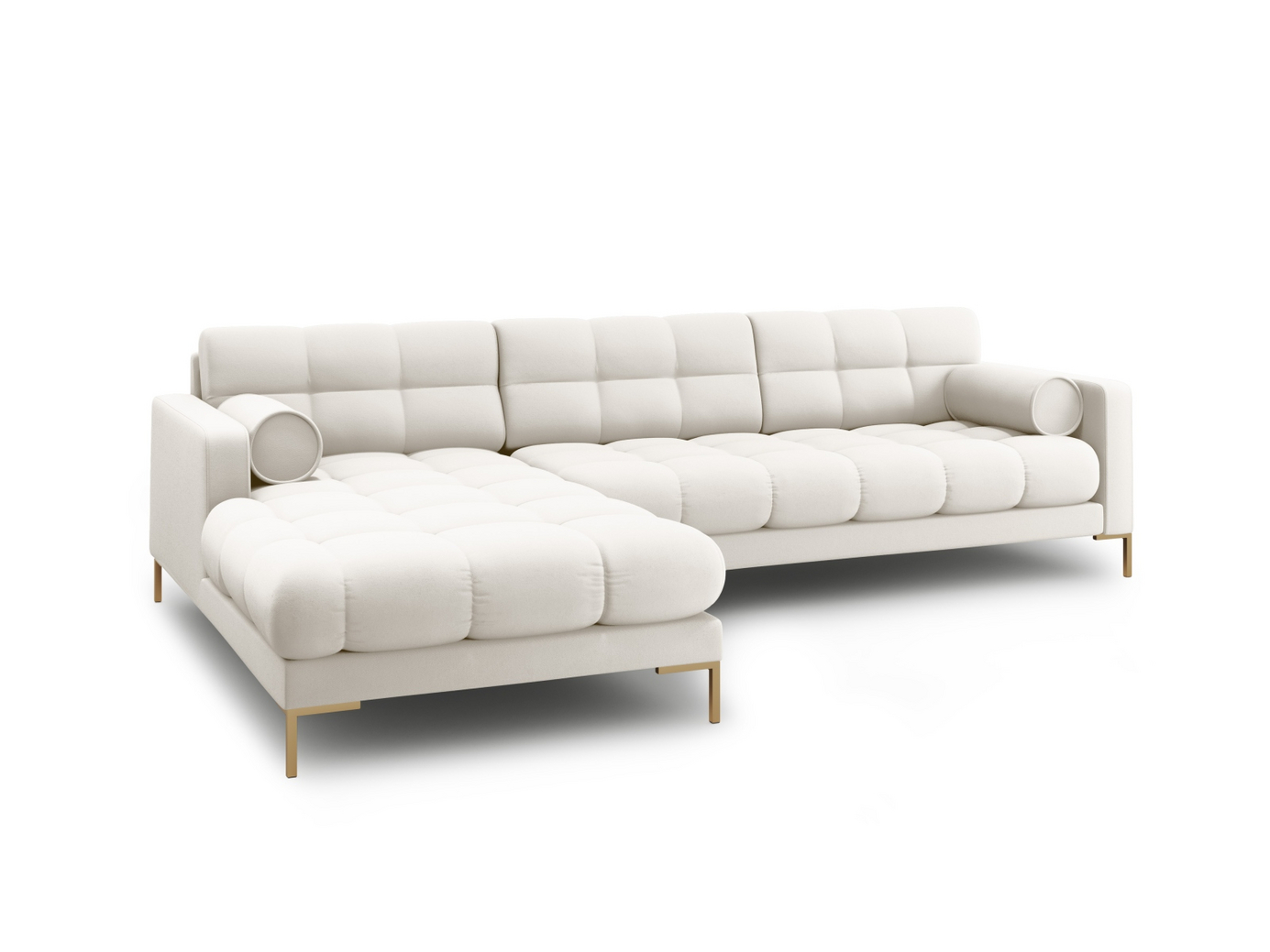 Cosmopolitan Design venstrevendt hjørnesofa, "Bali", 5-personers, 293 × 185 × 75 cm, Neve, guldfarvede metalben