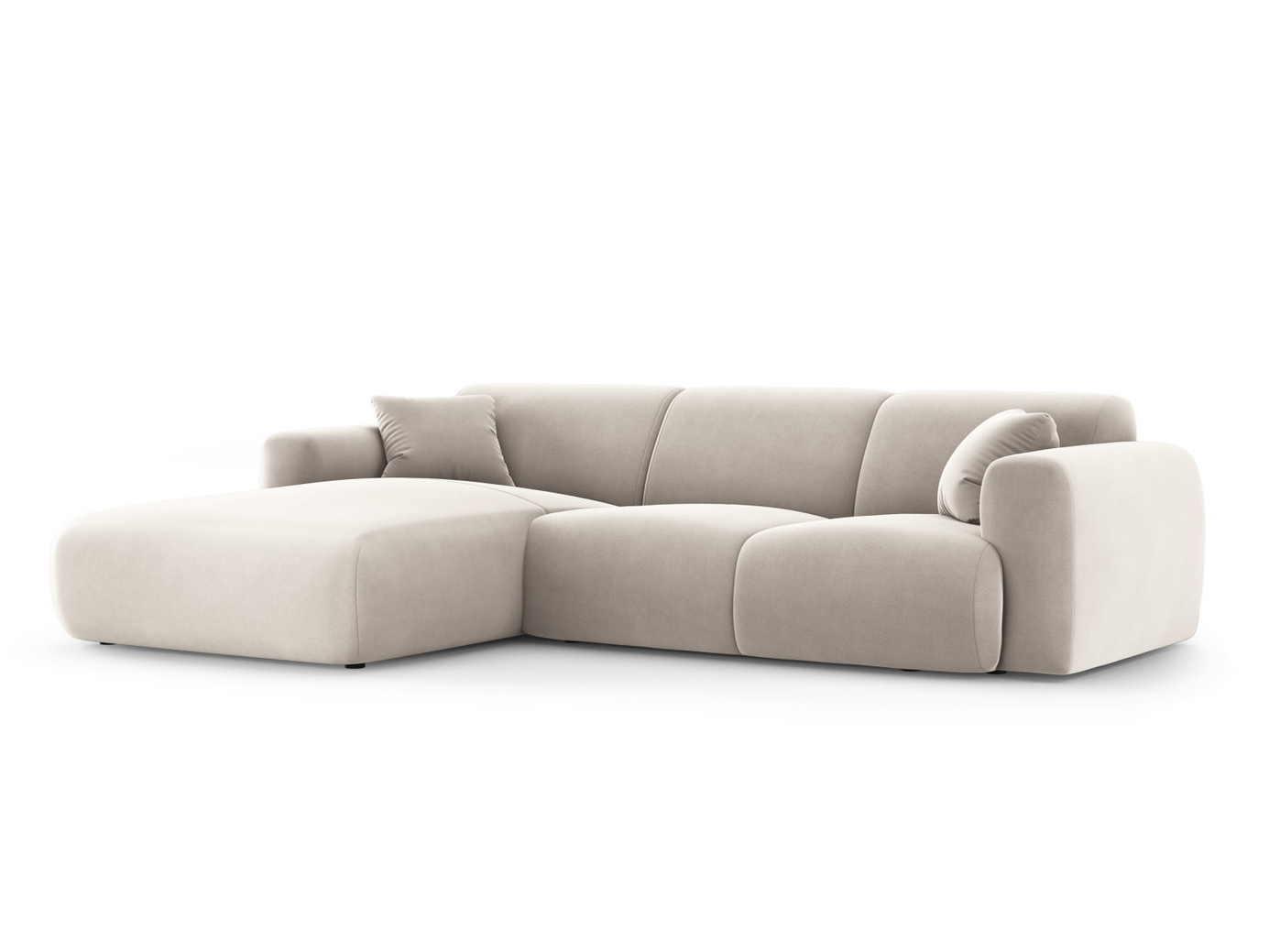 Cosmopolitan Design venstrevendt velourhjørnesofa, "Nolio", 4-personers, 260 × 170 × 72 cm, Casino, sorte plastben