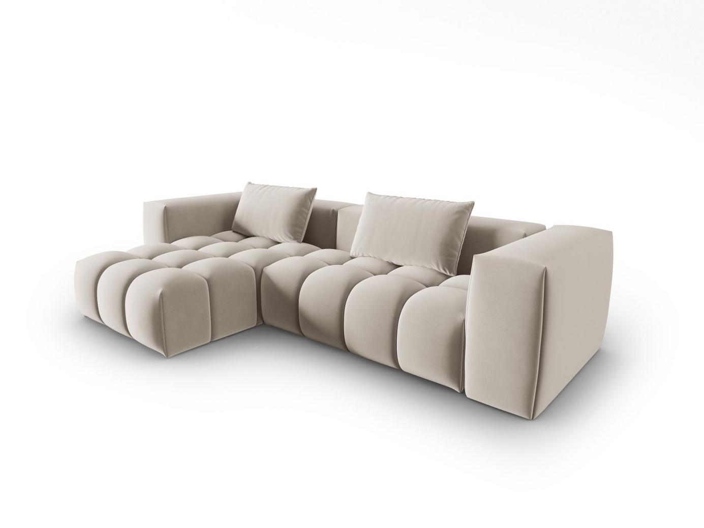 Cosmopolitan Design venstrevendt velourmodulhjørnesofa, "Verona", 3-personers, 260 × 145 × 70 cm, Casino, sorte plastben