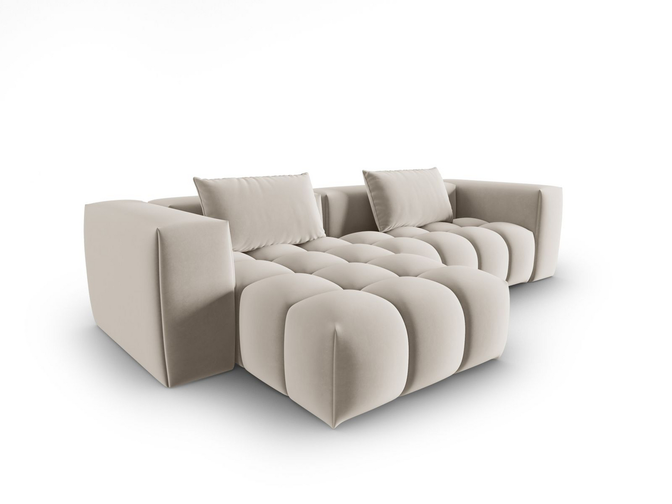 Cosmopolitan Design venstrevendt velourmodulhjørnesofa, "Verona", 3-personers, 260 × 145 × 70 cm, Casino, sorte plastben