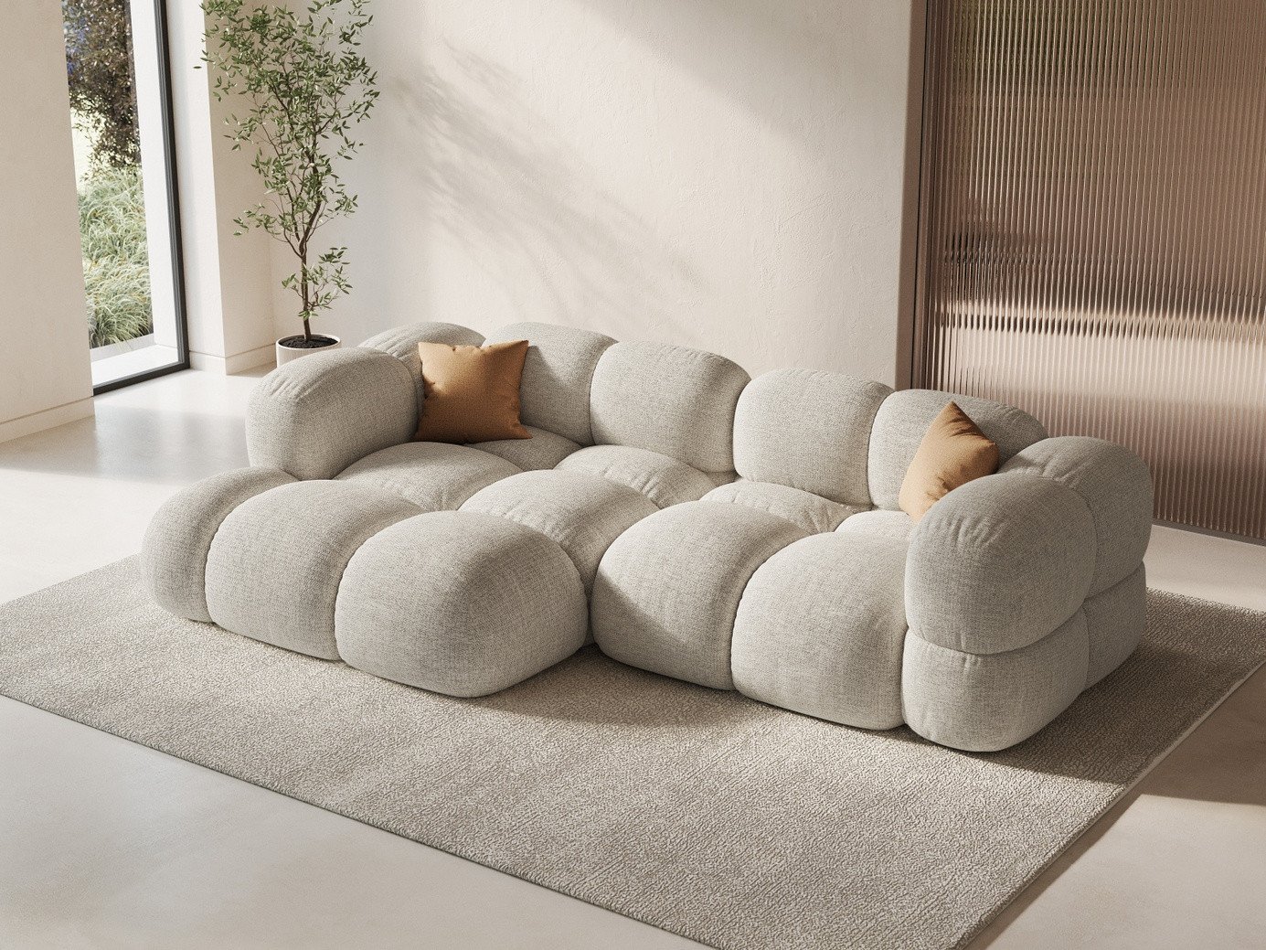 Cosmopolitan Design venstrevendt hjørnesofa, "Loretto", 3-personers, 250 × 147 × 68 cm, Sorella, sorte plastben