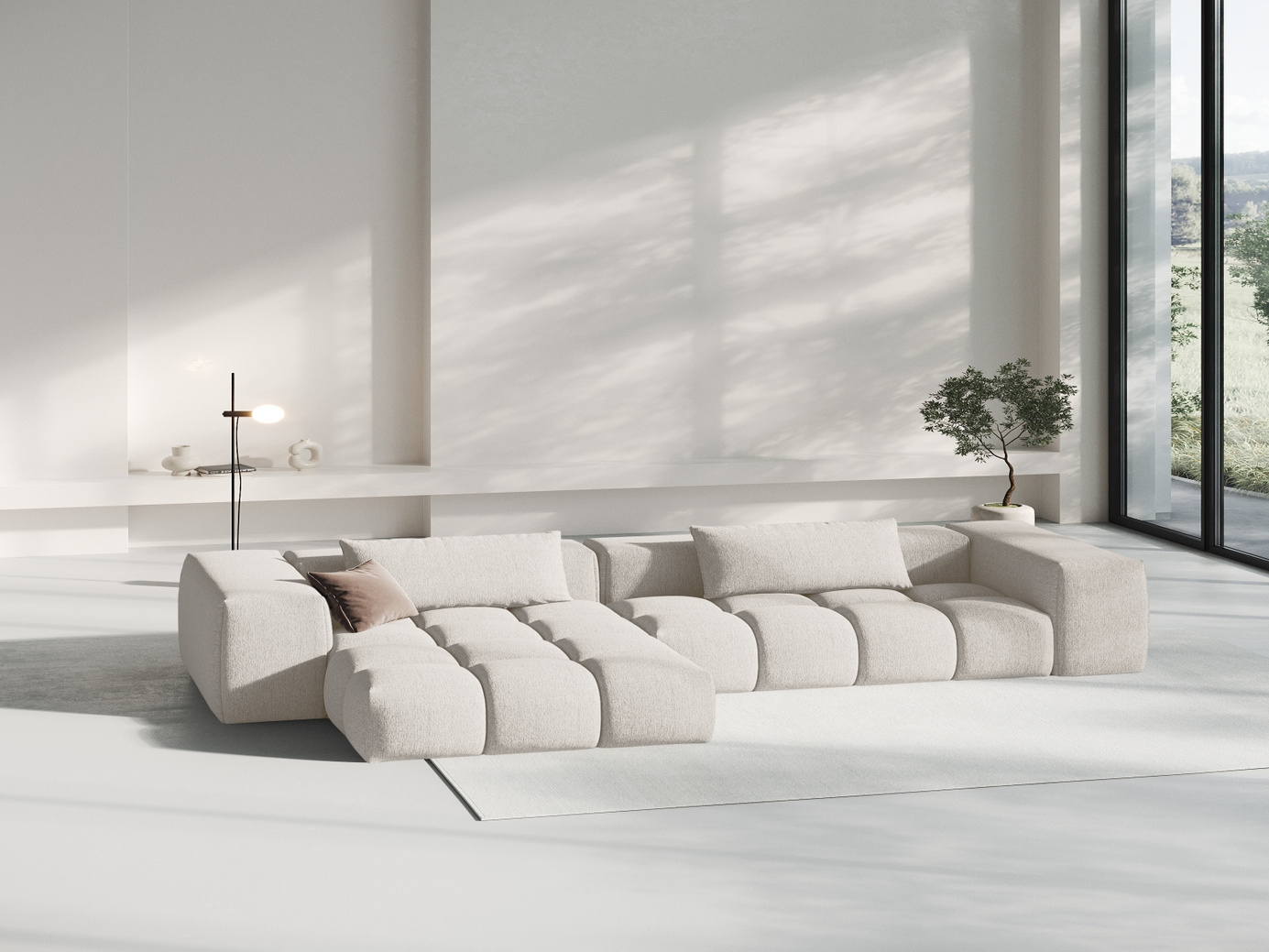 Cosmopolitan Design venstrevendt modulhjørnesofa, "Verona", 3-personers, 260 × 145 × 70 cm, Sorella, sorte plastben