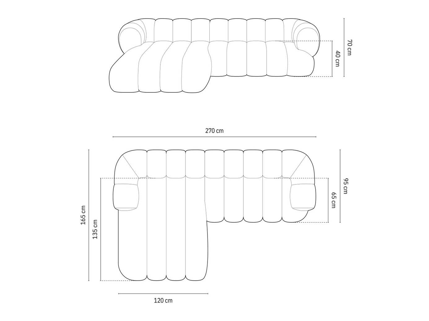 Cosmopolitan Design venstrevendt hjørnesofa, "Koge", 5-personers, 270 × 165 × 70 cm, Eden 10, sorte plastben
