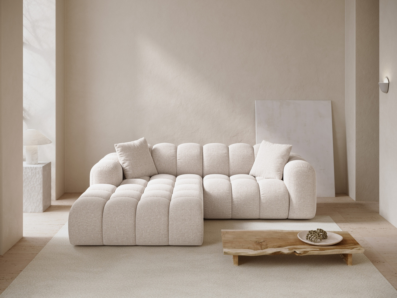 Cosmopolitan Design venstrevendt hjørnesofa, "Treno", 3-personers, 240 × 184 × 70 cm, Eden 10, sorte plastben