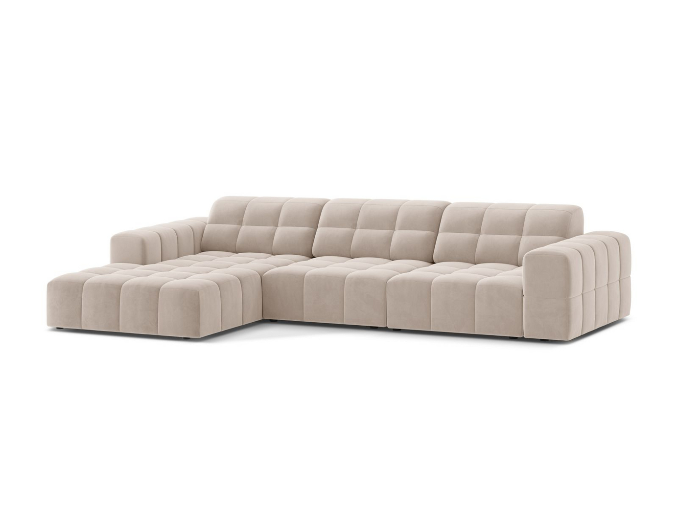 Cosmopolitan Design venstrevendt velourhjørnesofa, "Chicago", 4-personers, 294 × 167 × 78 cm, Venus, sorte plastben