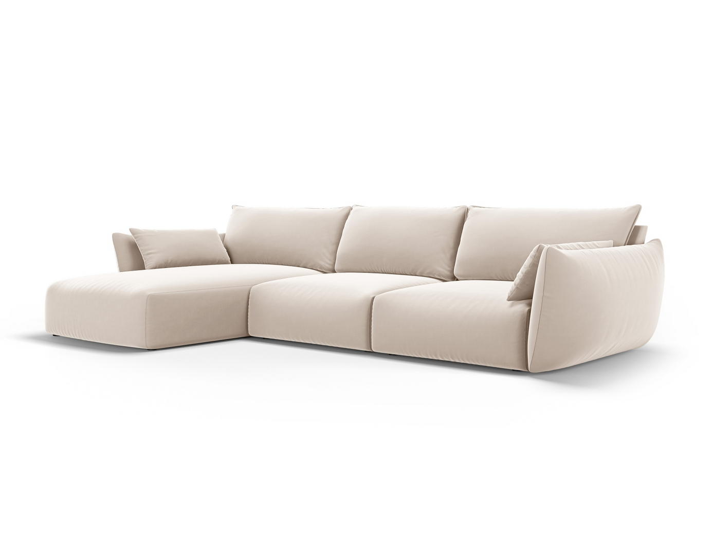 Cosmopolitan Design venstrevendt velourhjørnesofa, "Matera", 4-personers, 308 × 171 × 85 cm, Salvador, sorte plastben