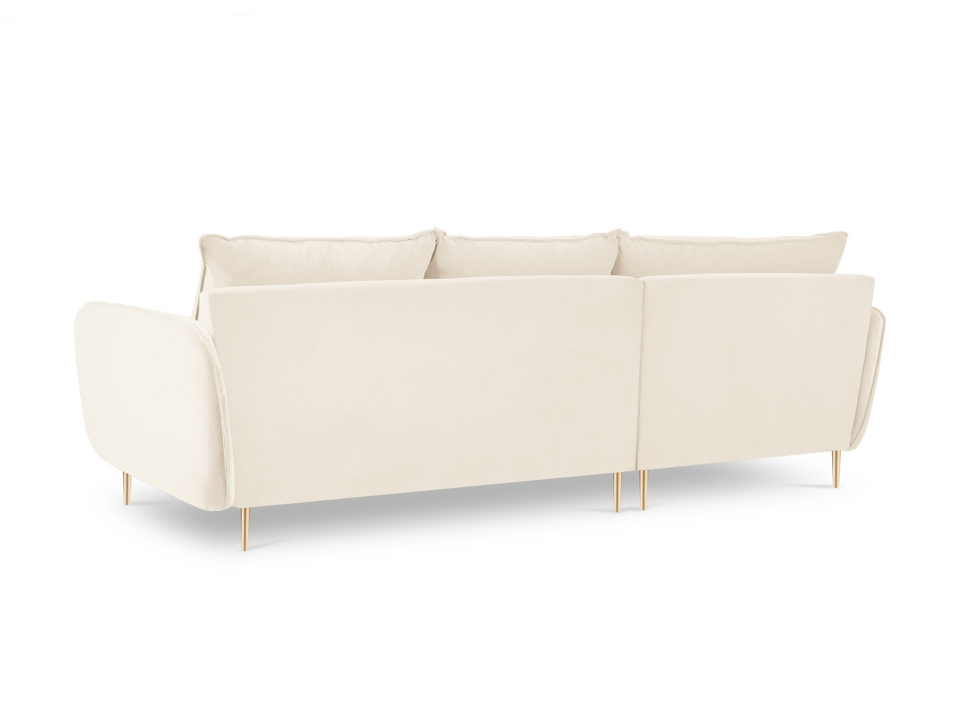 Cosmopolitan Design venstrevendt velourhjørnesofa, "Vienna", 5-personers, 255 × 170 × 95 cm, Bluvel, guldfarvede metalben