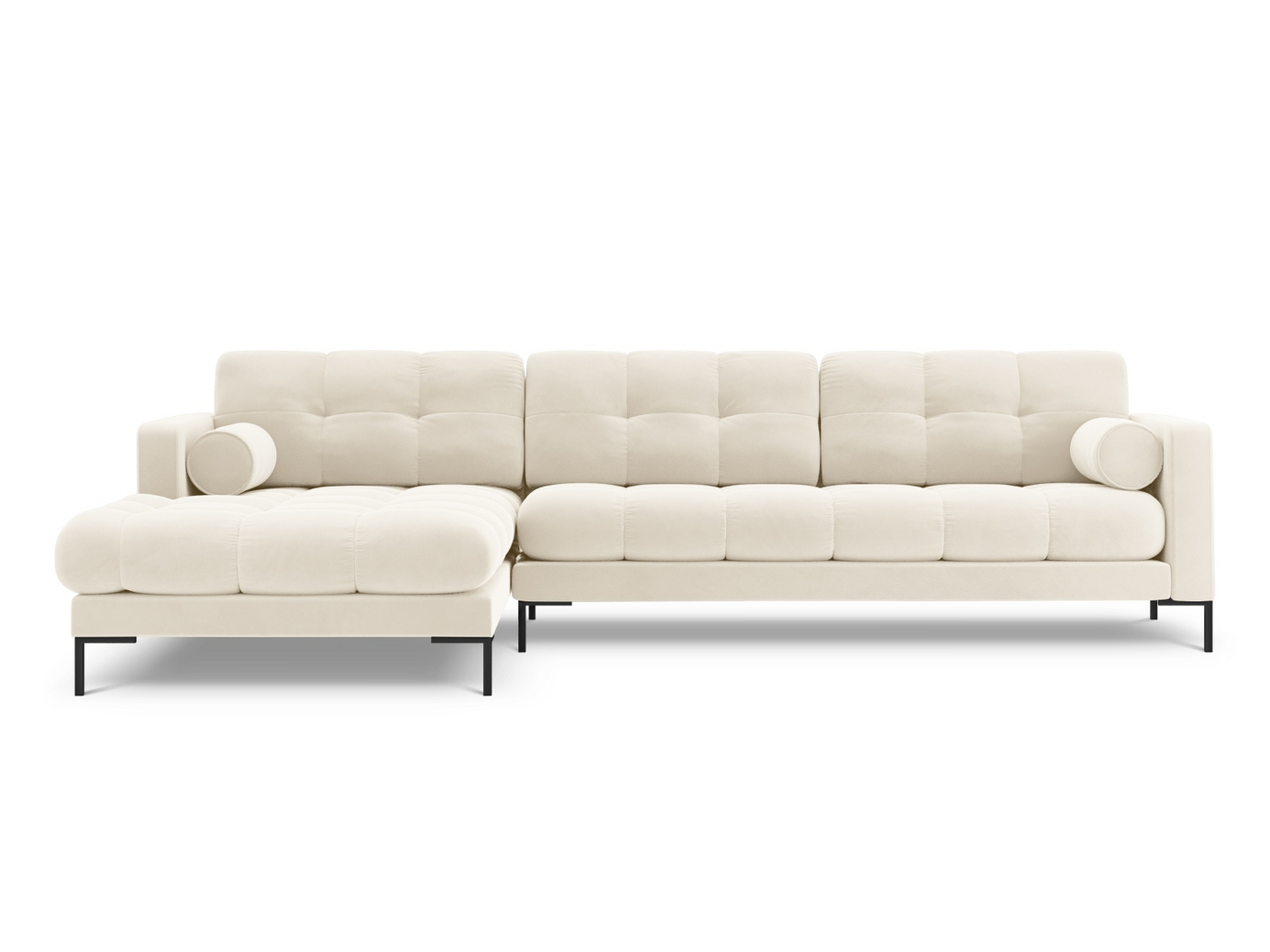Cosmopolitan Design venstrevendt velourhjørnesofa, "Bali", 5-personers, 293 × 185 × 75 cm, Bluvel, sorte metalben