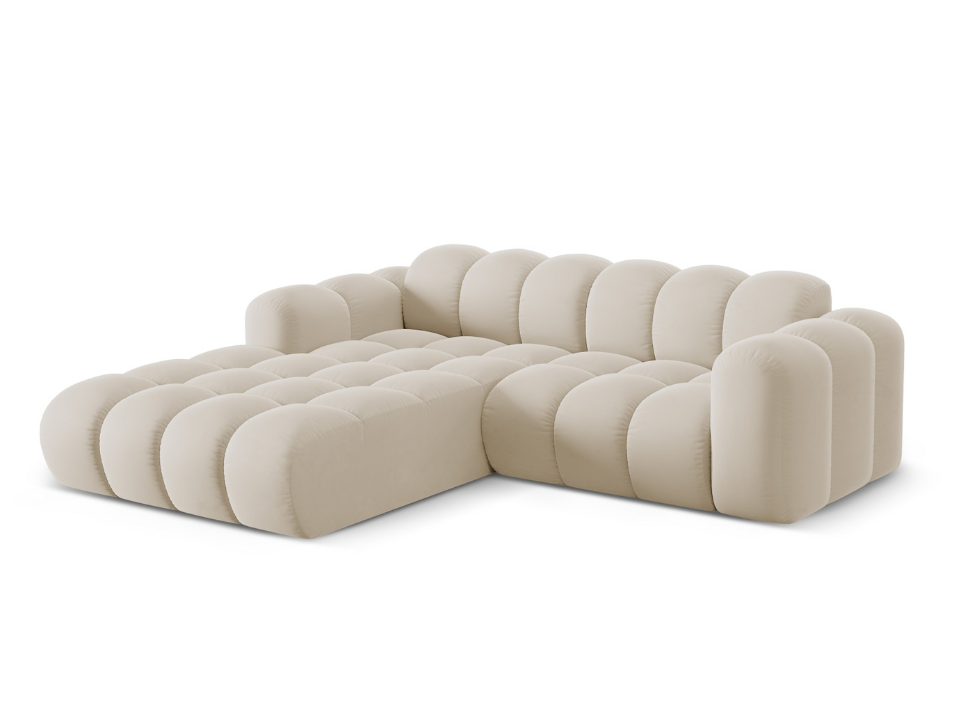 Cosmopolitan Design venstrevendt velourhjørnesofa, "Treno", 3-personers, 240 × 184 × 70 cm, Bluvel, sorte plastben