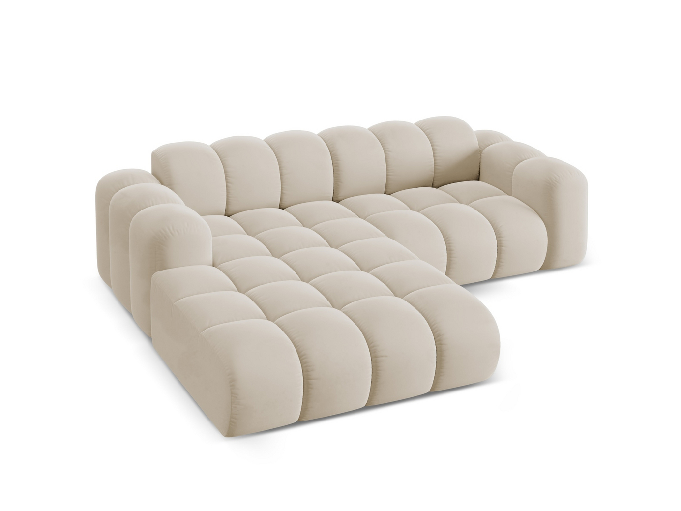 Cosmopolitan Design venstrevendt velourhjørnesofa, "Treno", 3-personers, 240 × 184 × 70 cm, Bluvel, sorte plastben