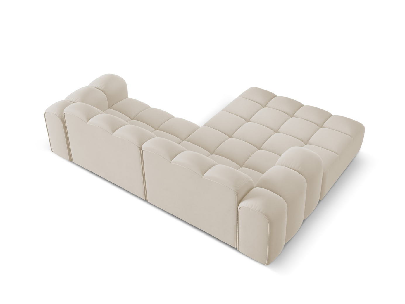 Cosmopolitan Design venstrevendt velourhjørnesofa, "Treno", 3-personers, 240 × 184 × 70 cm, Bluvel, sorte plastben