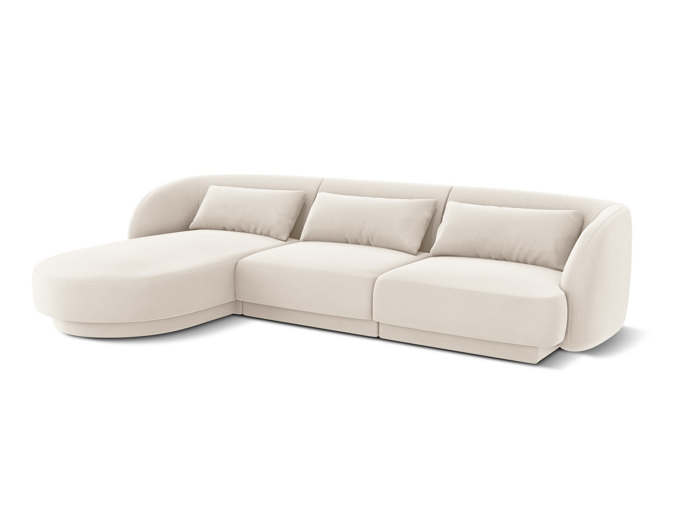 Cosmopolitan Design venstrevendt velourhjørnesofa, "Tulum", 4-personers, 255 × 156 × 70 cm, Bluvel, sorte plastben