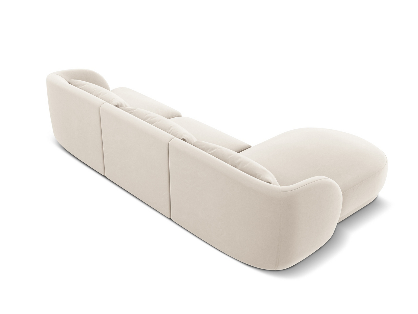 Cosmopolitan Design venstrevendt velourhjørnesofa, "Tulum", 4-personers, 255 × 156 × 70 cm, Bluvel, sorte plastben