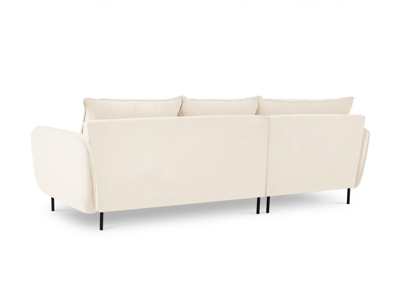 Cosmopolitan Design venstrevendt velourhjørnesofa, "Vienna", 5-personers, 255 × 170 × 95 cm, Bluvel, sorte metalben