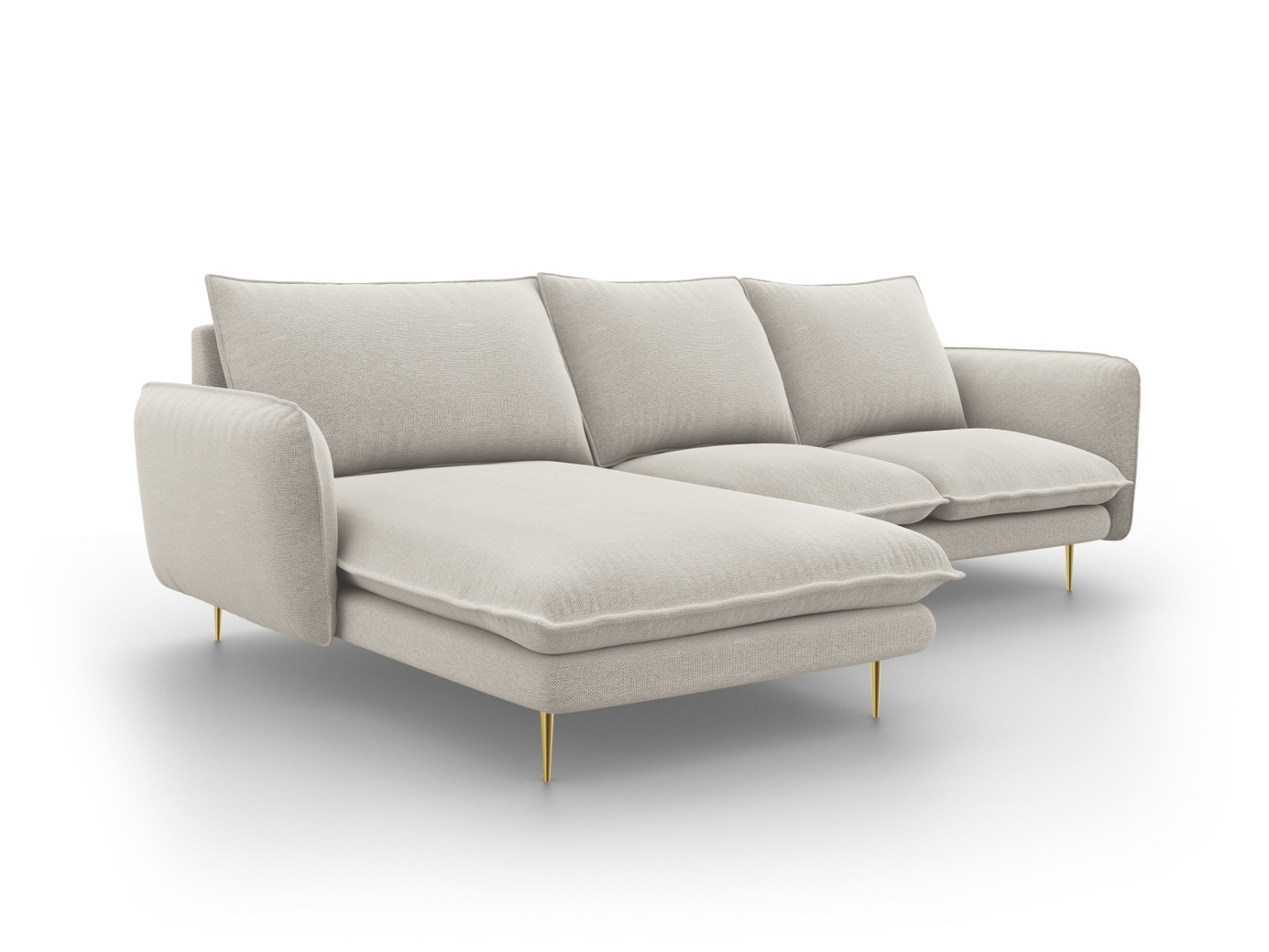 Cosmopolitan Design venstrevendt hjørnesofa, "Vienna", 5-personers, 255 × 170 × 95 cm, Positano, guldfarvede metalben