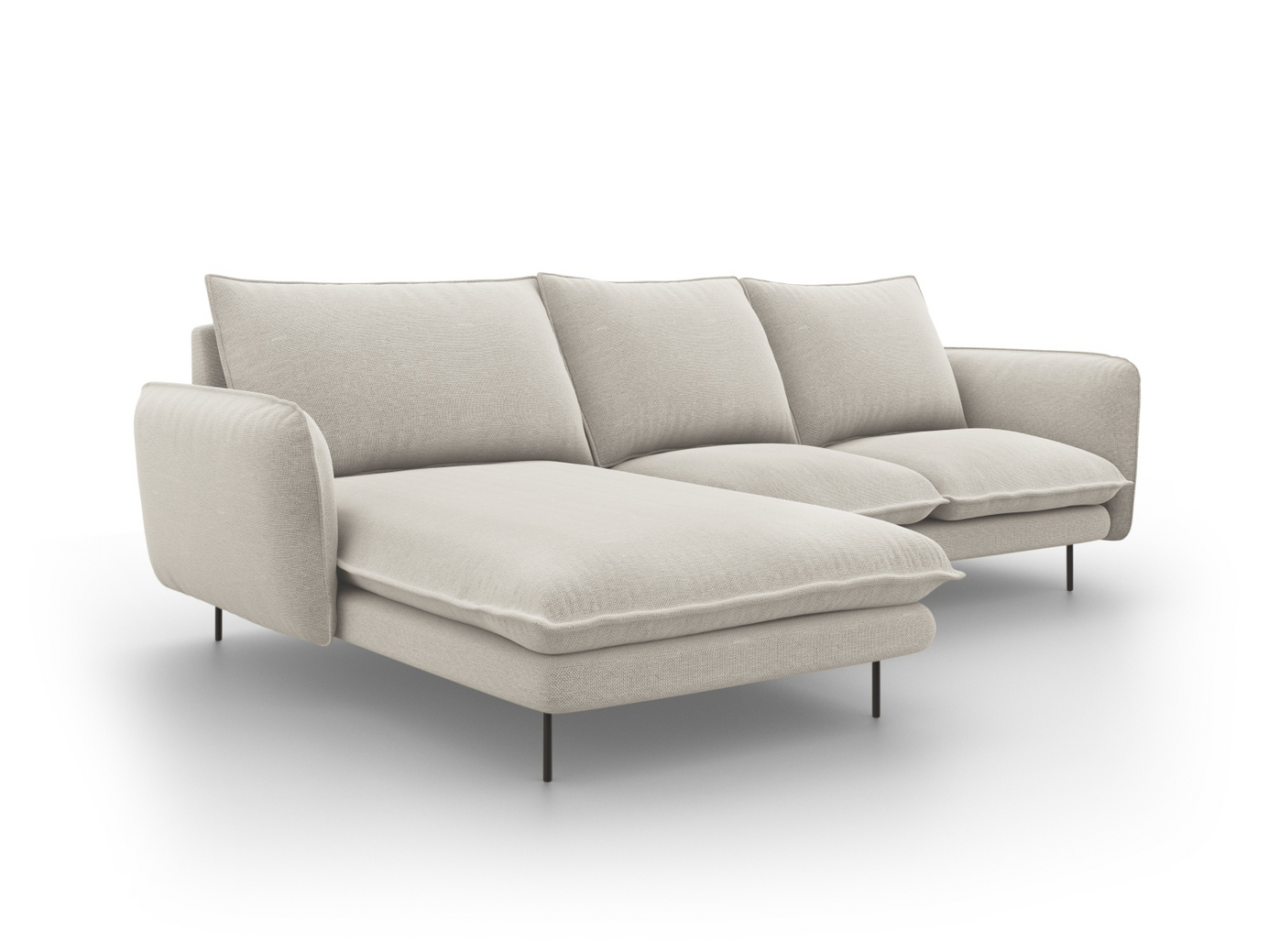 Cosmopolitan Design venstrevendt hjørnesofa, "Vienna", 5-personers, 255 × 170 × 95 cm, Positano, sorte metalben