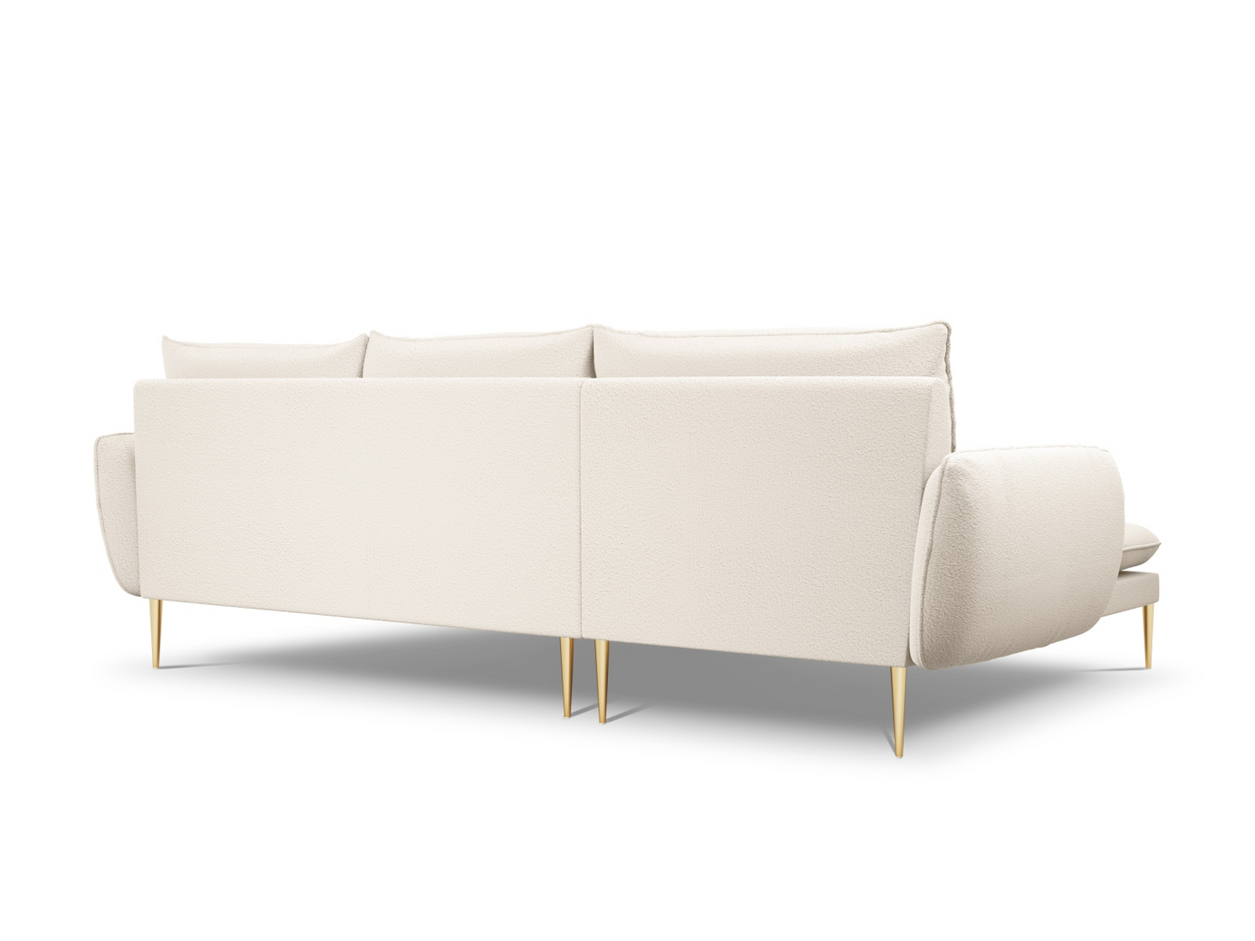 Cosmopolitan Design venstrevendt bouclé-hjørnesofa, "Vienna", 5-personers, 255 × 170 × 95 cm, Ascot, guldfarvede metalben