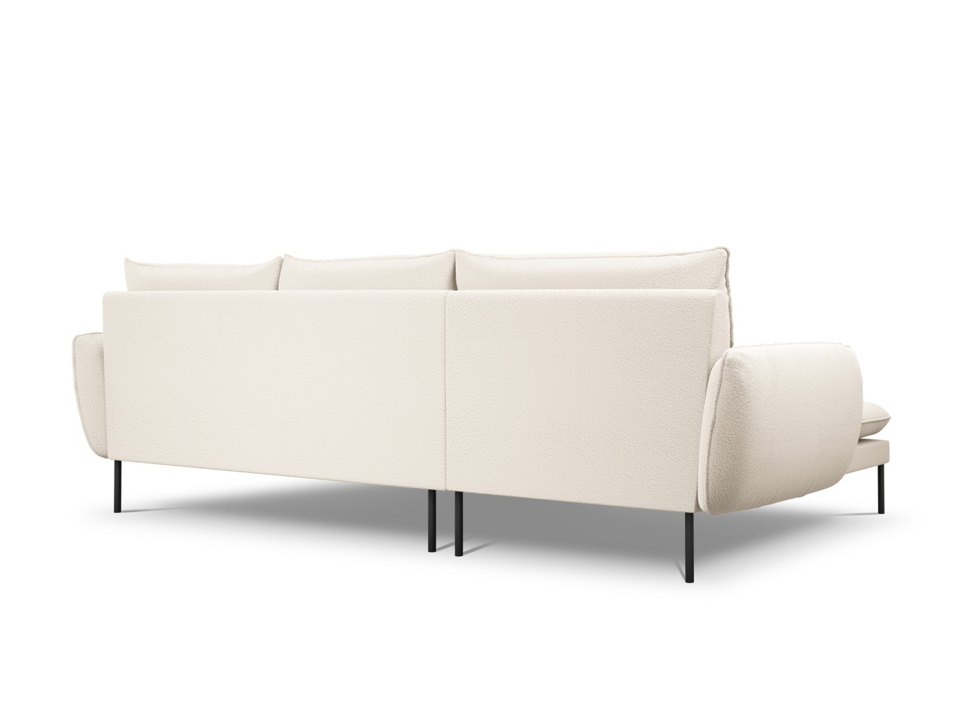 Cosmopolitan Design venstrevendt bouclé-hjørnesofa, "Vienna", 5-personers, 255 × 170 × 95 cm, Ascot, sorte metalben