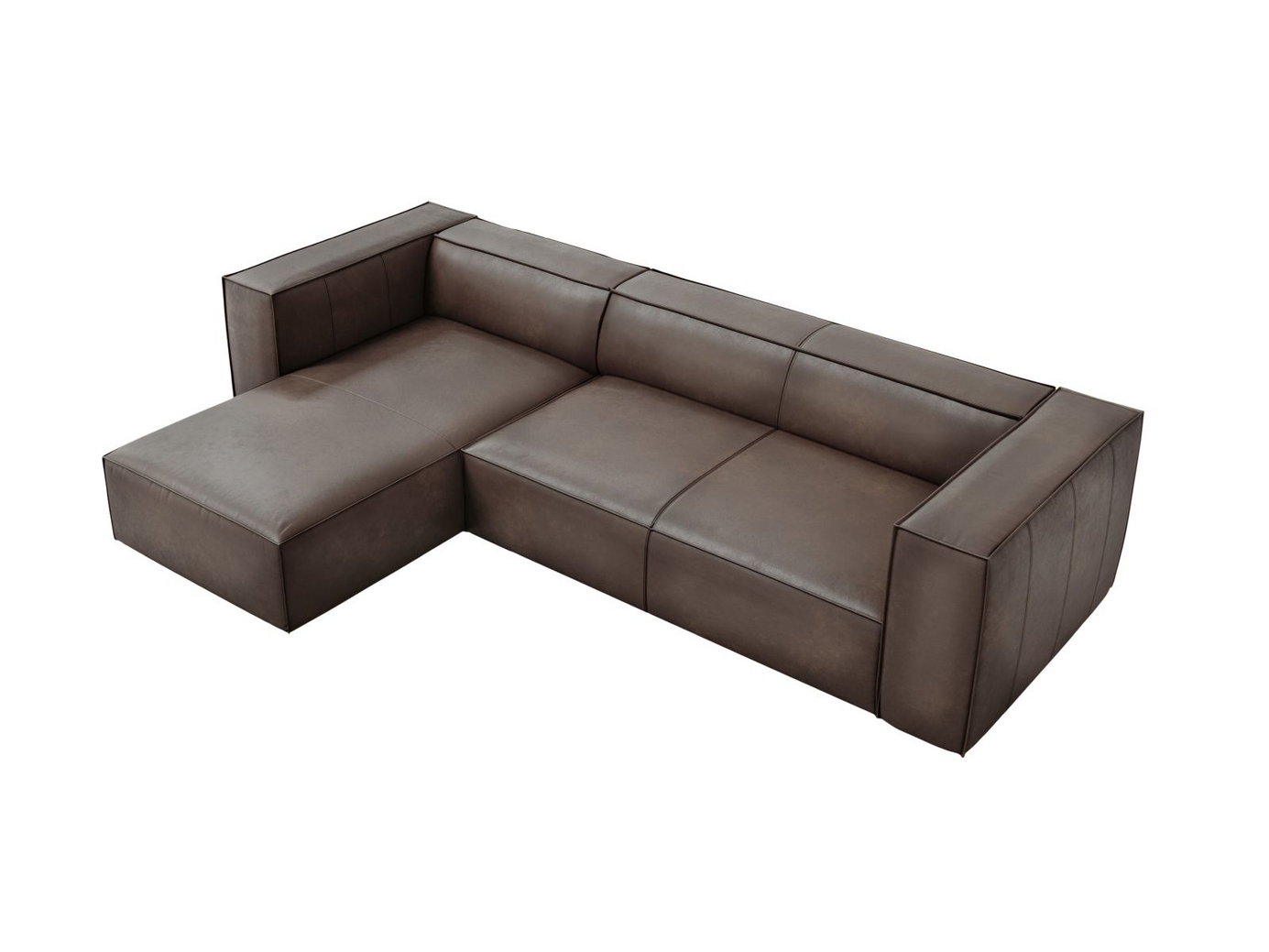 Cosmopolitan Design venstrevendt ægte læder hjørnesofa, "Turin", 5-personers, 290 × 173 × 68 cm, Granada, ben i sort bøg