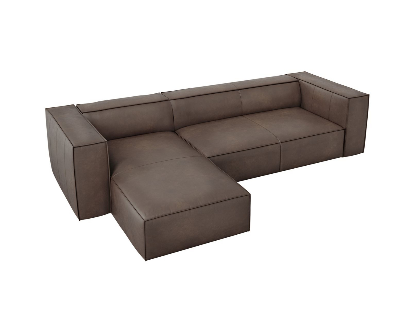 Cosmopolitan Design venstrevendt ægte læder hjørnesofa, "Turin", 5-personers, 290 × 173 × 68 cm, Granada, ben i sort bøg