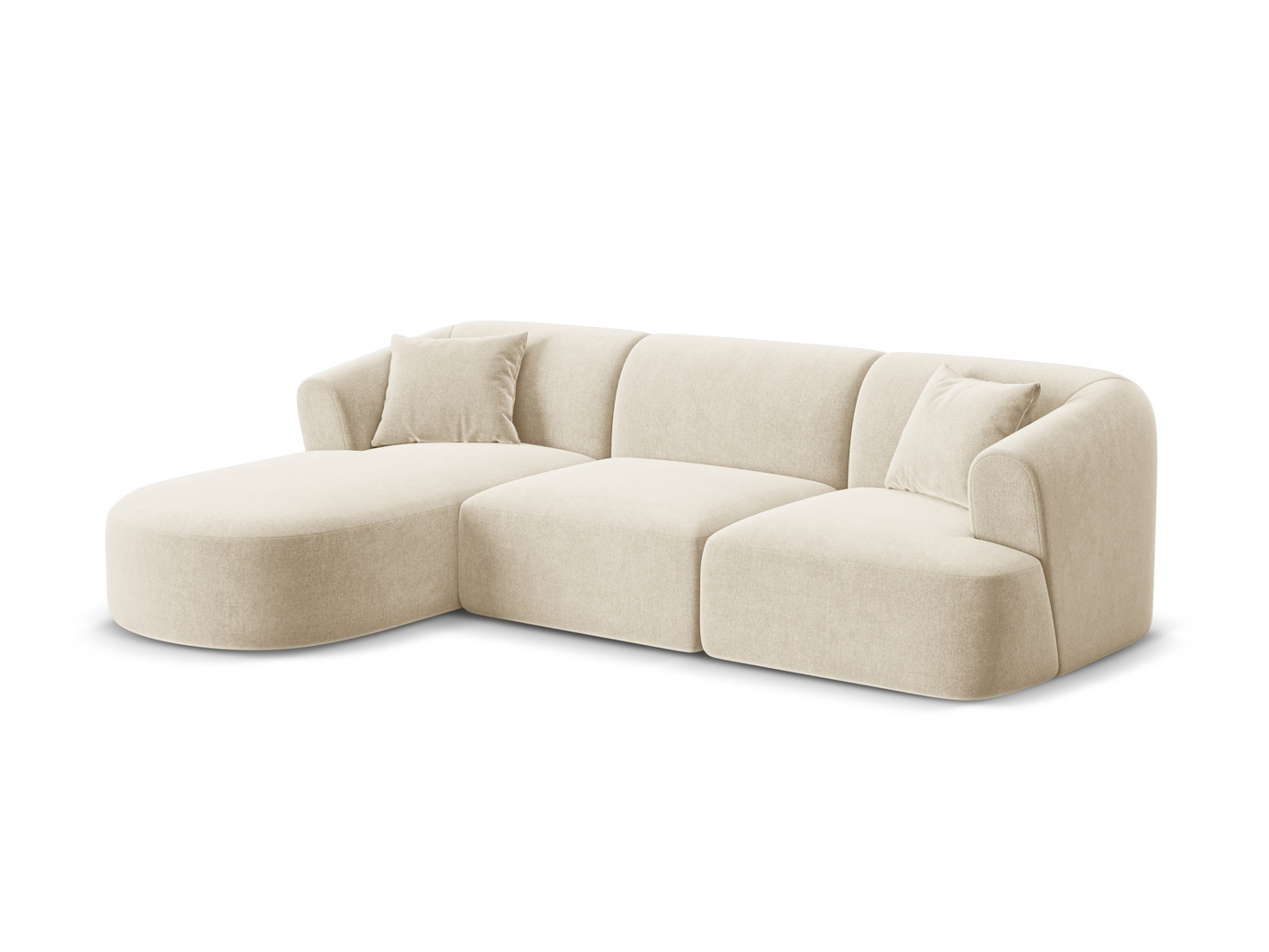 Cosmopolitan Design venstrevendt velourmodulhjørnesofa, "Campi", 4-personers, 256 × 156 × 70 cm, Vogue, sorte plastben