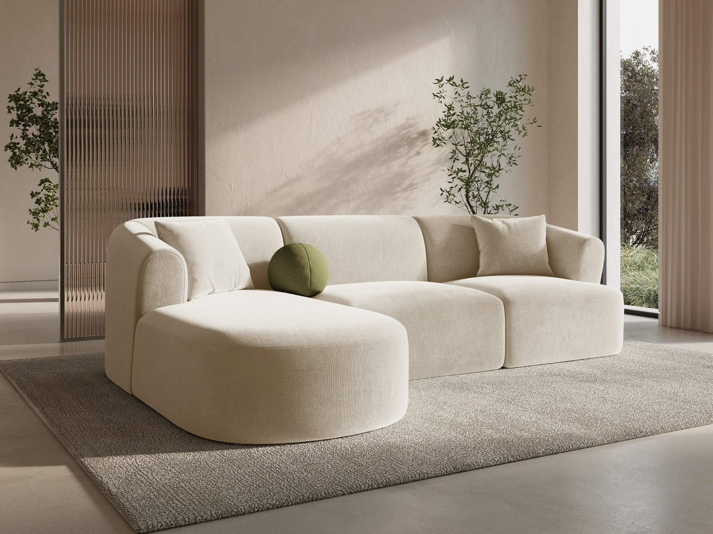 Cosmopolitan Design venstrevendt velourmodulhjørnesofa, "Campi", 4-personers, 256 × 156 × 70 cm, Vogue, sorte plastben