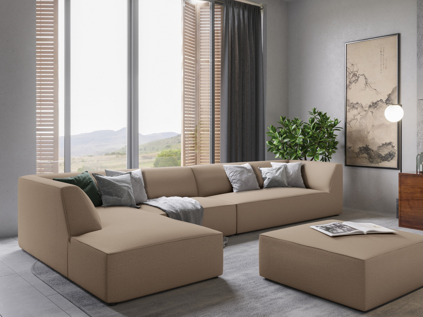 Cosmopolitan Design venstrevendt modulhjørnesofa, "Siena", 5-personers, 366 × 180 × 69 cm, Ottawa, sorte plastben