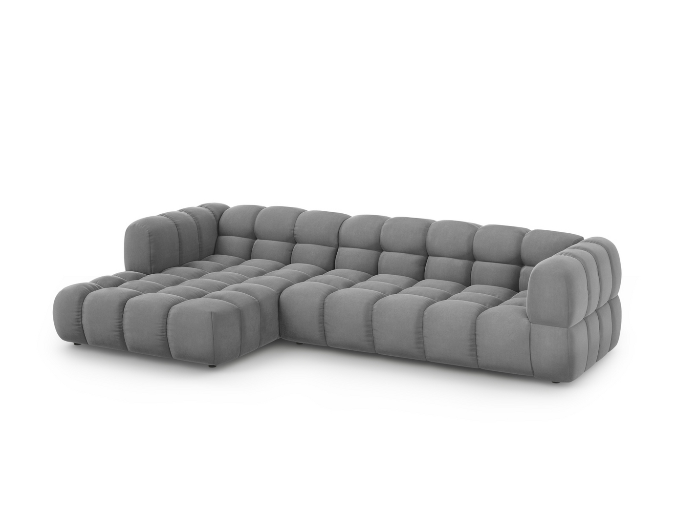 Cosmopolitan Design venstrevendt velourmodulhjørnesofa, "Sky", 4-personers, 300 × 162 × 70 cm, Casino, sorte plastben